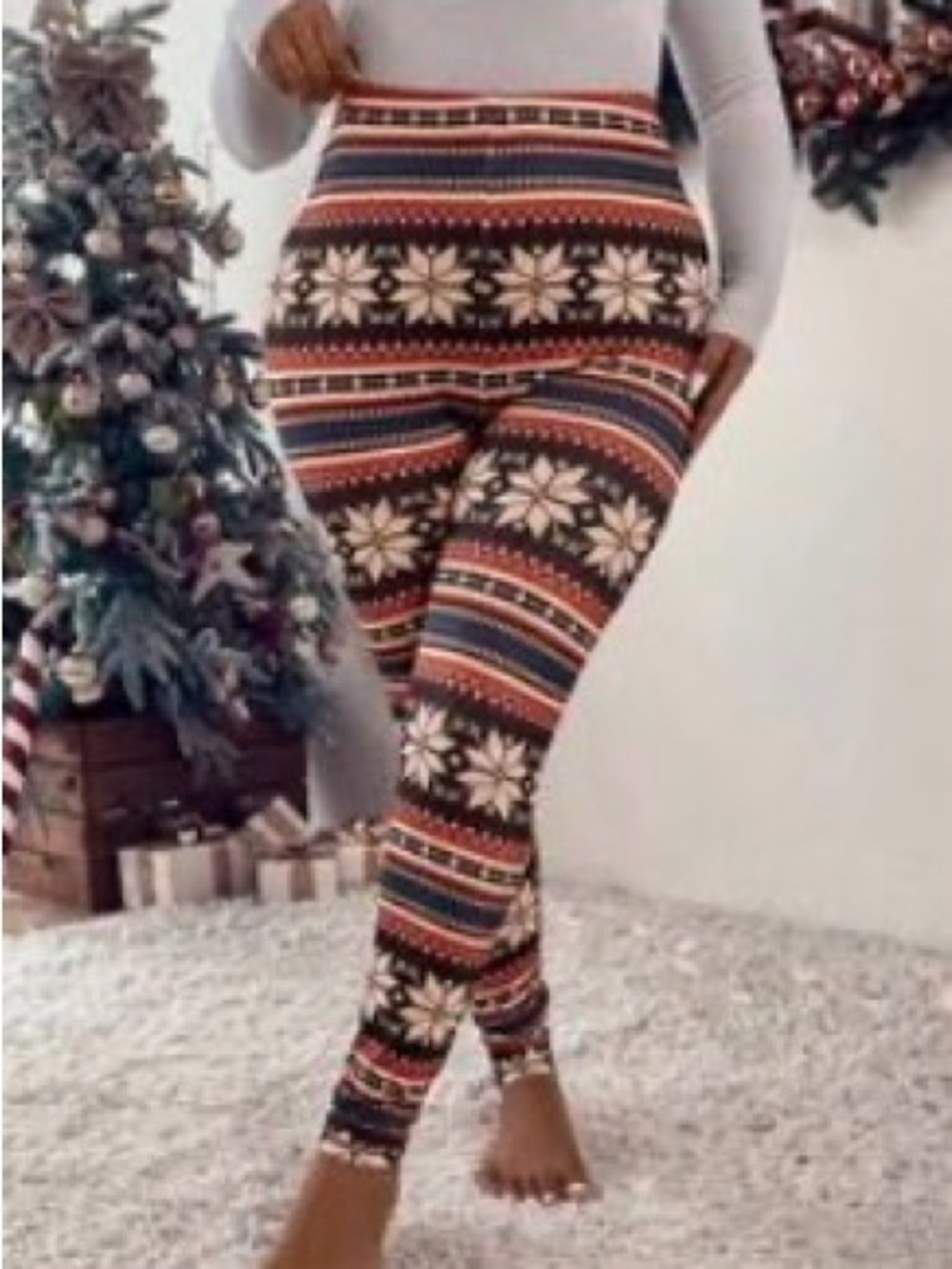 SHEIN Red Multi Fair Isle High-Waist Leggings